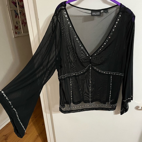 Tops - XL New York and Company black sheer shirt with silver sequins